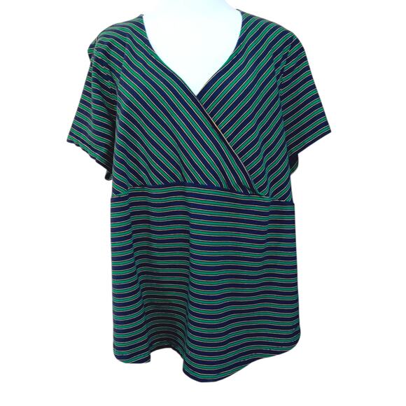 Y2K VINTAGE TOMMY HILFIGER Top Blouse Plus 3X VNeck Green Blue Flowy Casual Work - Picture 8 of 9